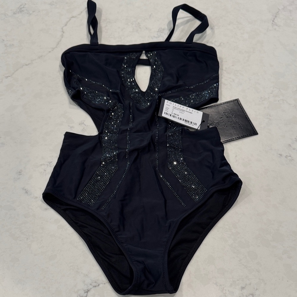 Philipp Plein Black Swimsuit with Silver Accents